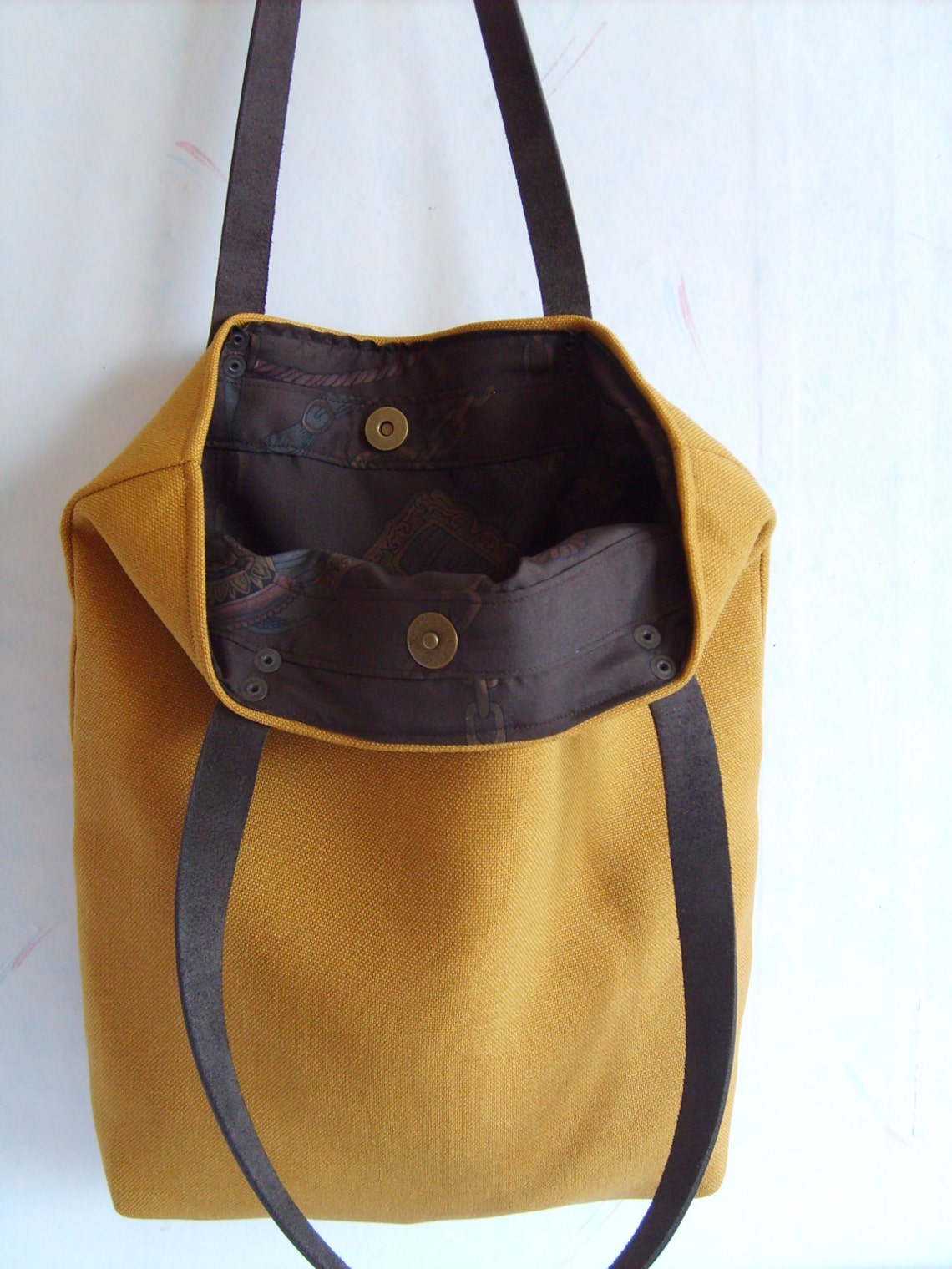 Mustard Yellow Bag Mustard Yellow Tote Leather Straps Fall Etsy
