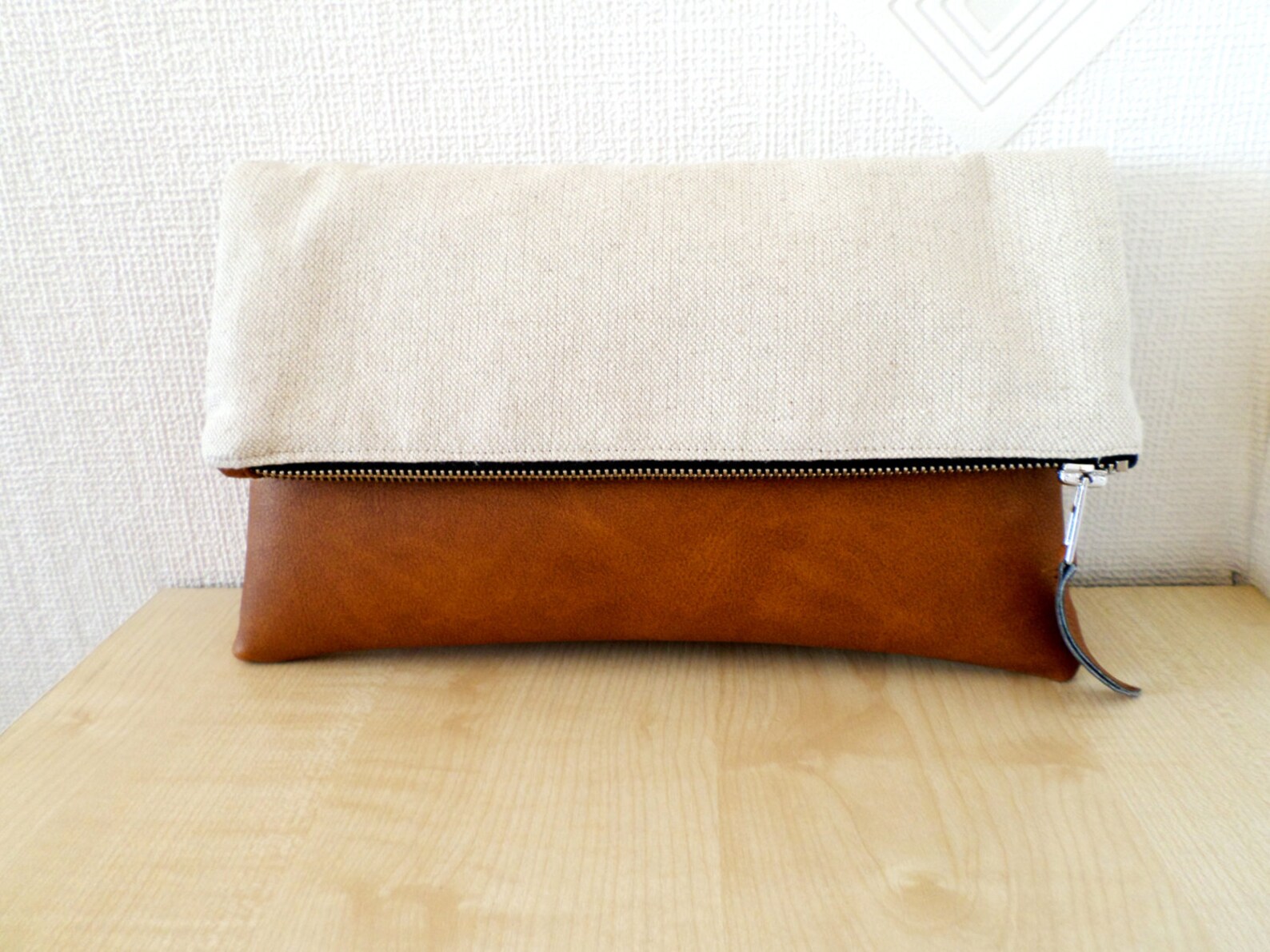 Leather and Linen Clutch Purse Vegan Leather Clutch Etsy