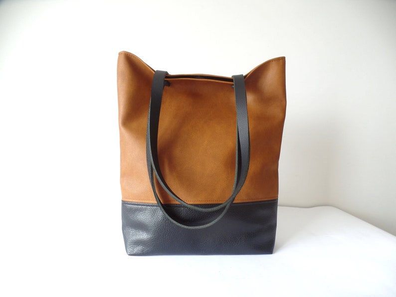 Leather Tote Bag Large Everyday Casual Tote Bag Cognac Brown Etsy UK