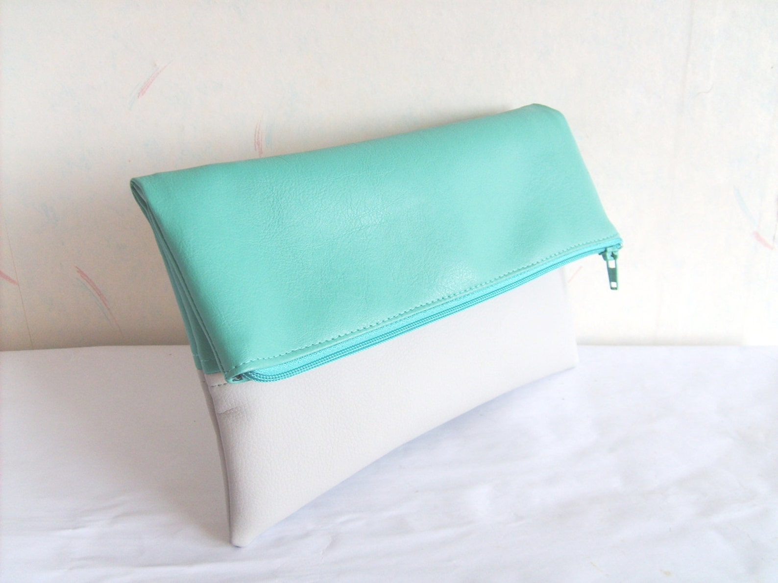 Mint Clutch Vegan Leather Clutch Foldover Clutch Purse Etsy