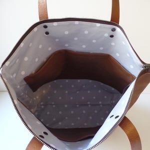 Cognac Brown Vegan Leather Tote Bag: Oversized Carryall with Zipper image 4