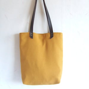 Mustard yellow bag, mustard yellow tote, leather straps, fall shoulder bag, autumn tote image 1