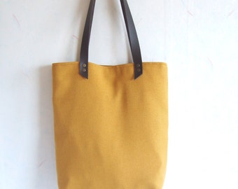 Sac jaune moutarde, fourre-tout jaune moutarde, sangles en cuir, sac à bandoulière d’automne, fourre-tout d’automne