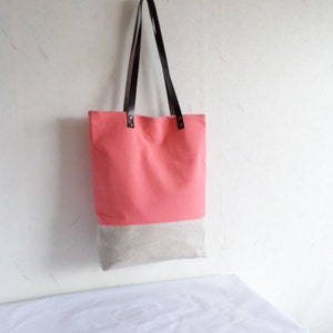 Bolso de mano rosa salmón, bolso de mano de primavera, bolso de mano de color salmón oscuro, bolso de mano de lino y algodón, bolso de mano de playa de verano, bolso de mano de regalo de dama de honor imagen 5