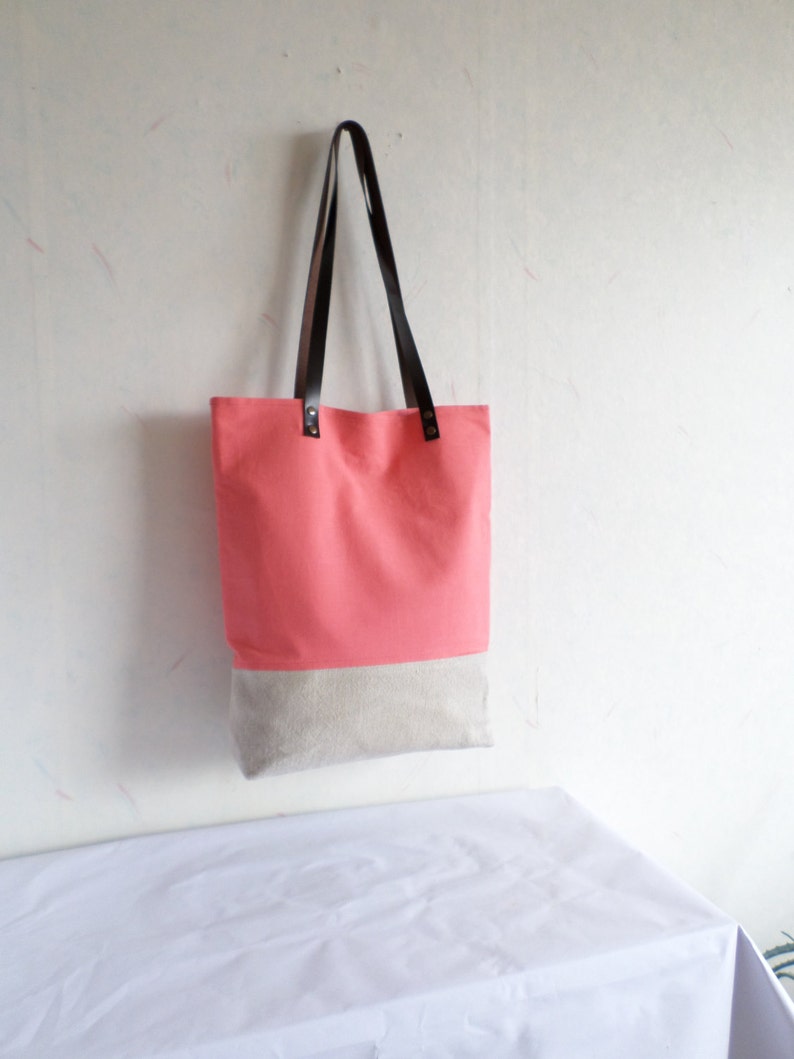 Bolso de mano rosa salmón, bolso de mano de primavera, bolso de mano de color salmón oscuro, bolso de mano de lino y algodón, bolso de mano de playa de verano, bolso de mano de regalo de dama de honor imagen 5