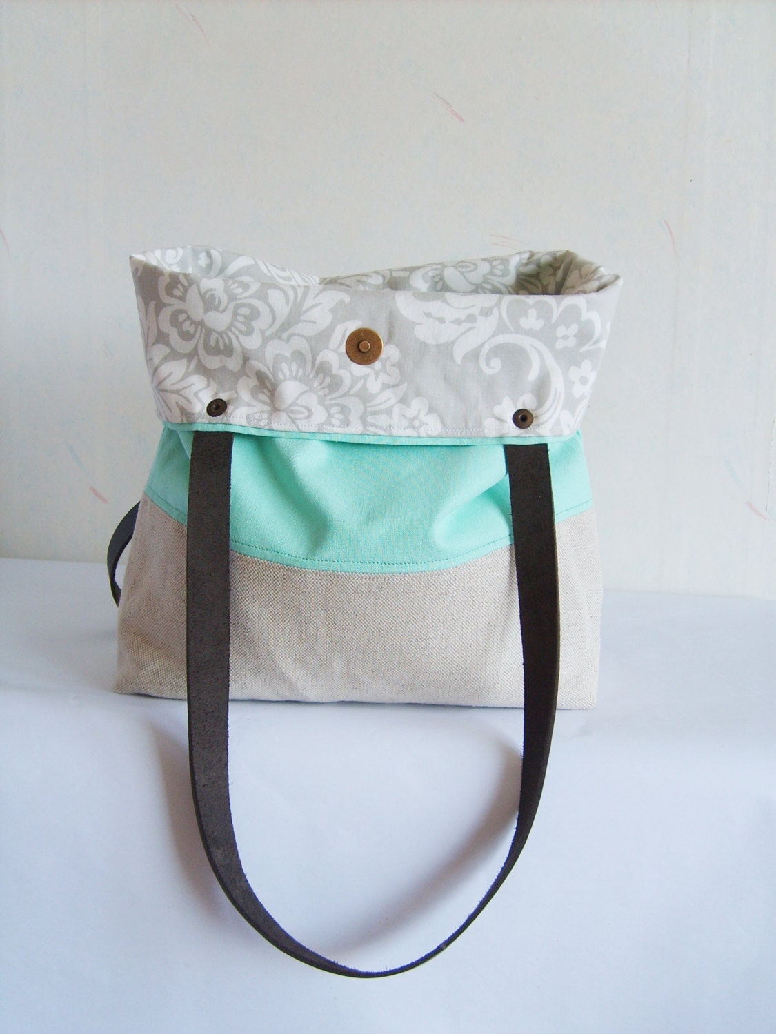 Mint Tote With Leather Straps Summer Mint Green Bag Etsy
