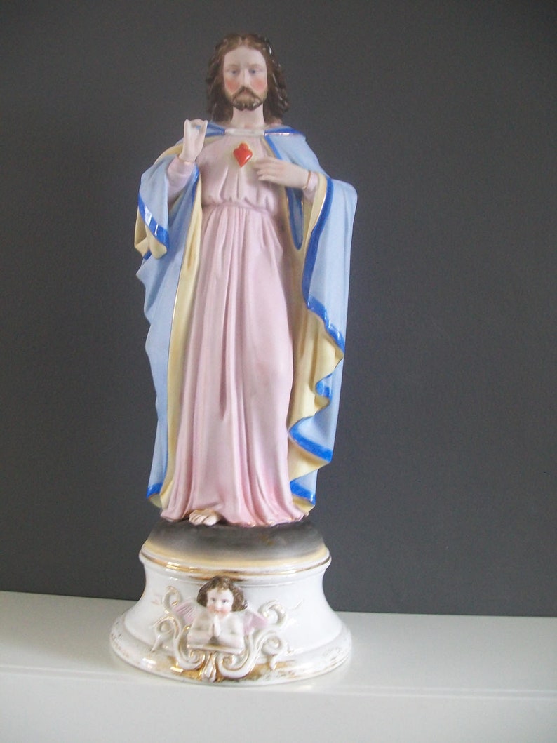 Antique Religious Statue / Superb Large Bisque & Porcelain figure of