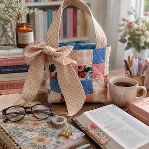 Patchwork Quilted Tote Bag: Floral, Gingham, Padded Handles, Book Lover Gift
