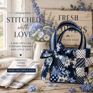 Patchwork Quilted Tote Bag: Floral, Gingham, Padded Handles, Book Lover Gift