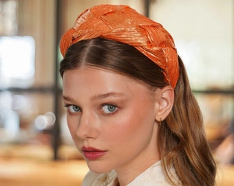 Luxury Orange braided headband modern fascinator hat for wedding