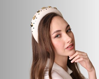 Luxury Handmade White Velvet Padded Headband for Modern Women