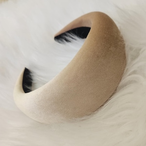 Beige silk velvet headband for women, Extra wide hairband Kate Middleton hat