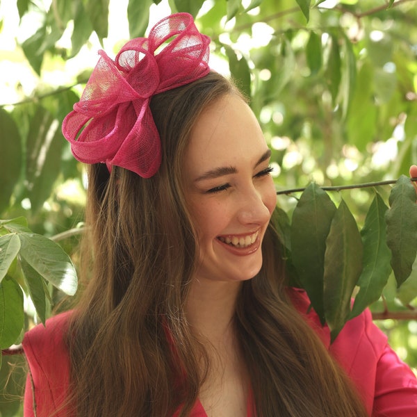 Pink Magenta modern headpiece for wedding small elegant fascinator