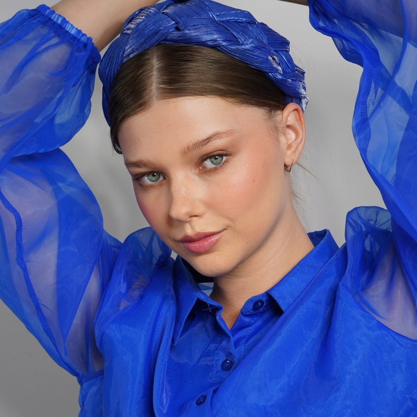 Royal Blue Silk Headband, Couture Braided Fascinator Hat – Unique Millinery Accessory for Special Occasions