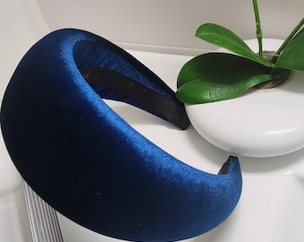 Blue velvet headband for women, Extra wide hairband Kate Middleton hat