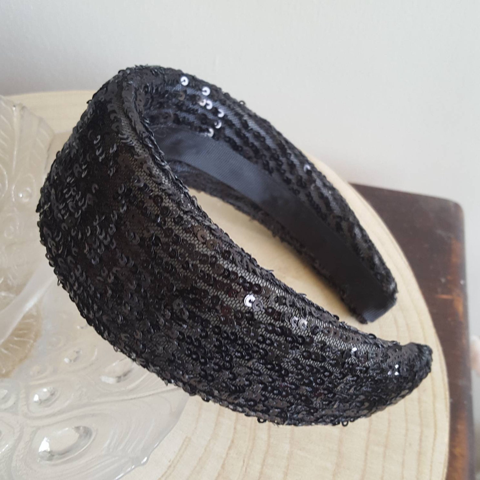 Black sequin headband Glitter headband Fascinator headpiece Etsy