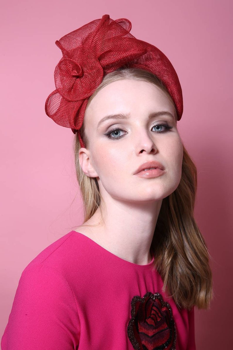 Red fascinator headband Wedding hat Summer weddings trendy Etsy