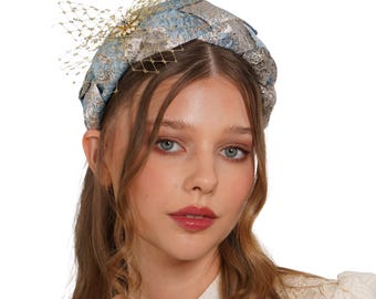 Blue and Gold braidded headband Luxury headpiece for wedding