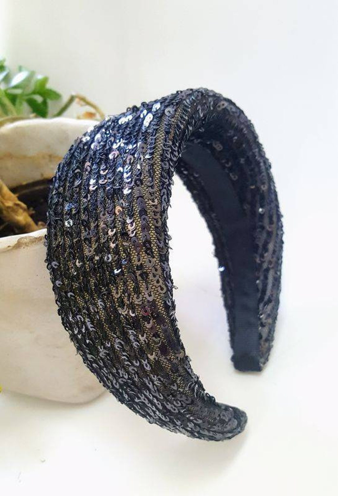 Black sequin headband Glitter headband Fascinator headpiece Etsy
