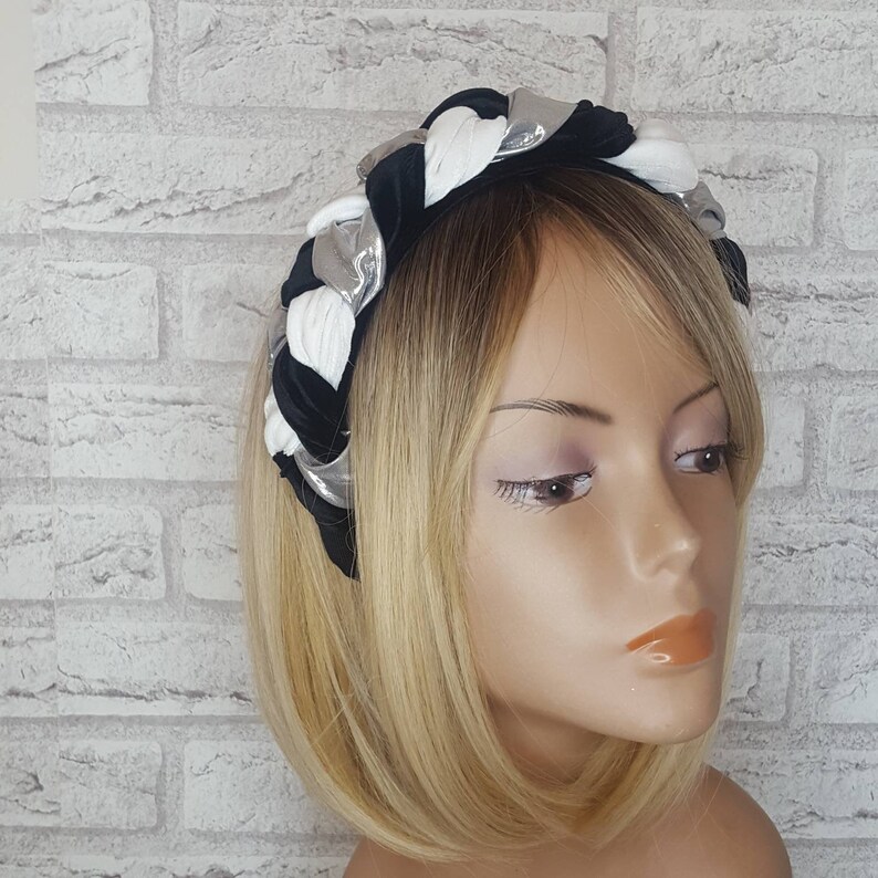 Braided puffy headband Black fancy volume headband Kate Etsy