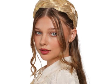 Gold Silk Abaca Braided Headband: Couture Millinery Fascinator