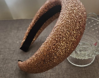 Rose Gold Glitter Headband: Padded Wedding Party Hairband