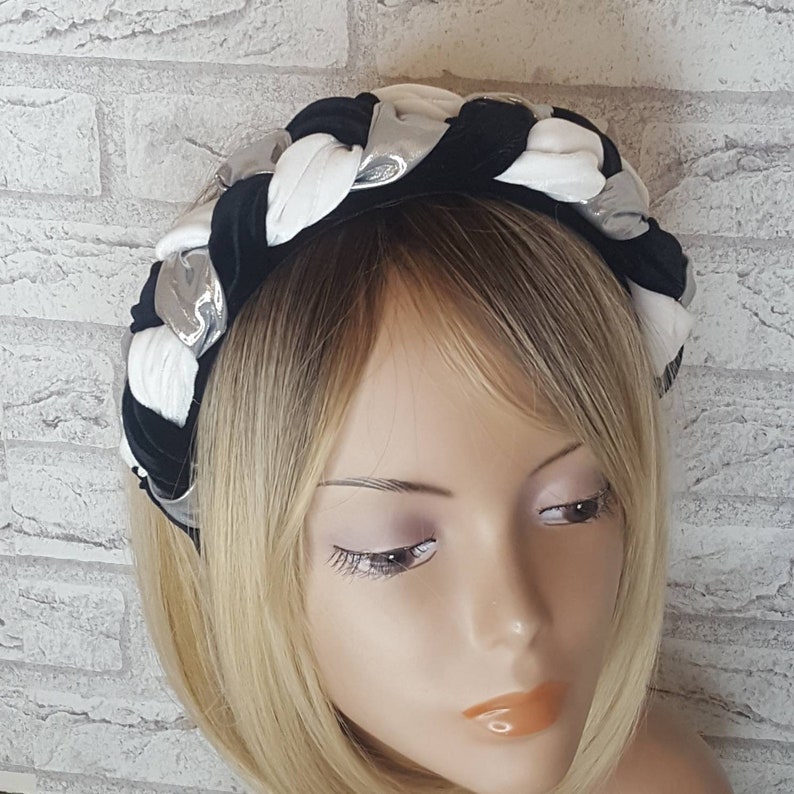 Braided puffy headband Black fancy volume headband Kate Etsy