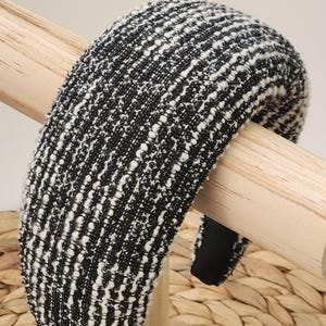 Extra wide Black and White Tweed headband- Handmade elegant Padded Hair Accessory for Women