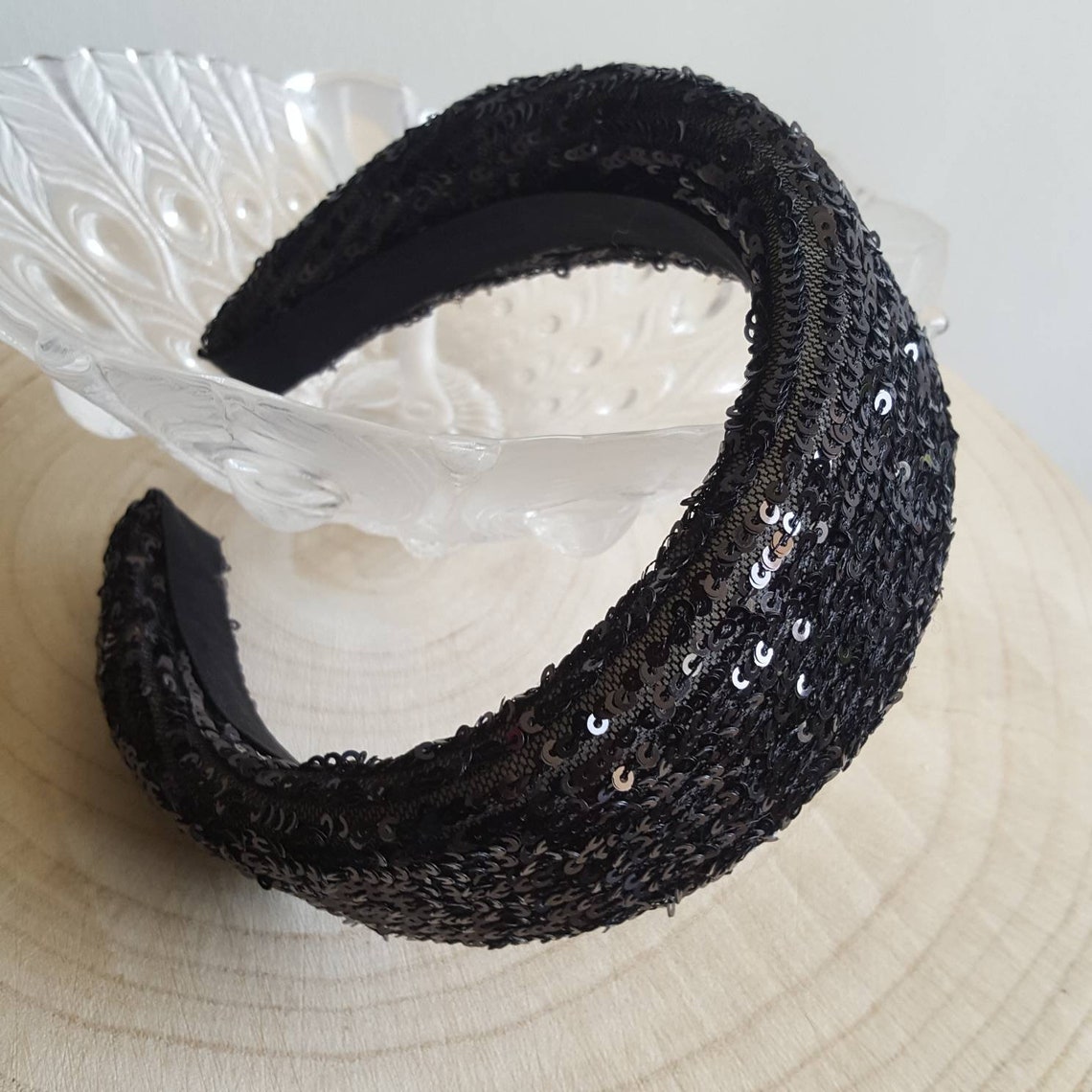 Black sequin headband Glitter headband Fascinator headpiece Etsy