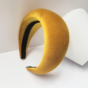 Yellow extra wide velvet padded headband, Modern winter fascinator Kate Middleton style