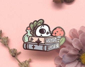 Books with Skull Enamel Pin, Skull Pin, Book Enamel Pin