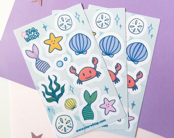 Mermaid Tails and Seaside Friends Vinyl Sticker Sheet, Mermaid Vinyl Stickers