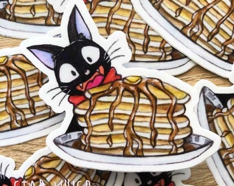 Black Cat Sticker, Planner Sticker, Pancake Cat Sticker, Laptop Sticker
