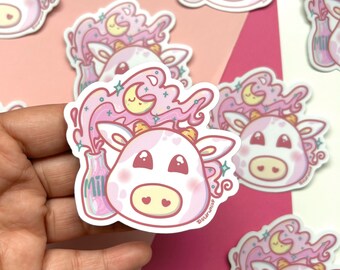 Strawberry Galaxy Cow Vinyl Sticker, Milky Way Laptop Sticker, Strawberry Cow Sticker, Cup Sticker