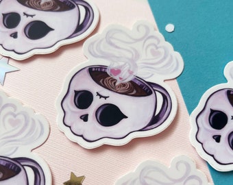 Skull Latte Vinyl Sticker, Coffee Sticker, Skull Sticker
