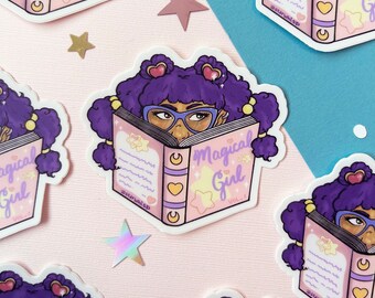 Magical Girl Vinyl Sticker, Black Girl Magic Sticker, Magic Book Sticker
