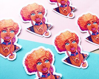Royal Lightning Vinyl Sticker, Galaxy Girl Laptop Sticker, Black Girl Magic Sticker, Cup Sticker
