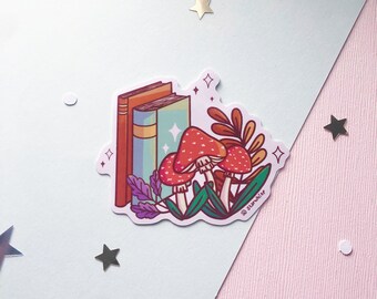 Cottage Core Books Vinyl Sticker, Book Lover Sticker, Mushroom Sticker