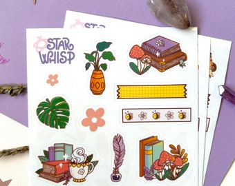 Cozy Cottage Core Books Vinyl Sticker Sheet, Cottage Core Planner Stickers, Cozy Books Stickers