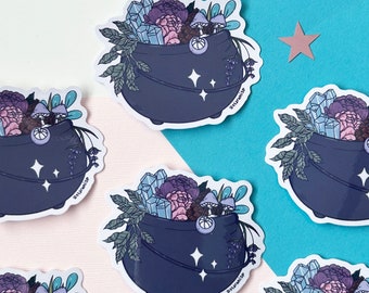 Cottage Core Cauldron Vinyl Sticker, Spooky Cute Sticker, Witchy Sticker