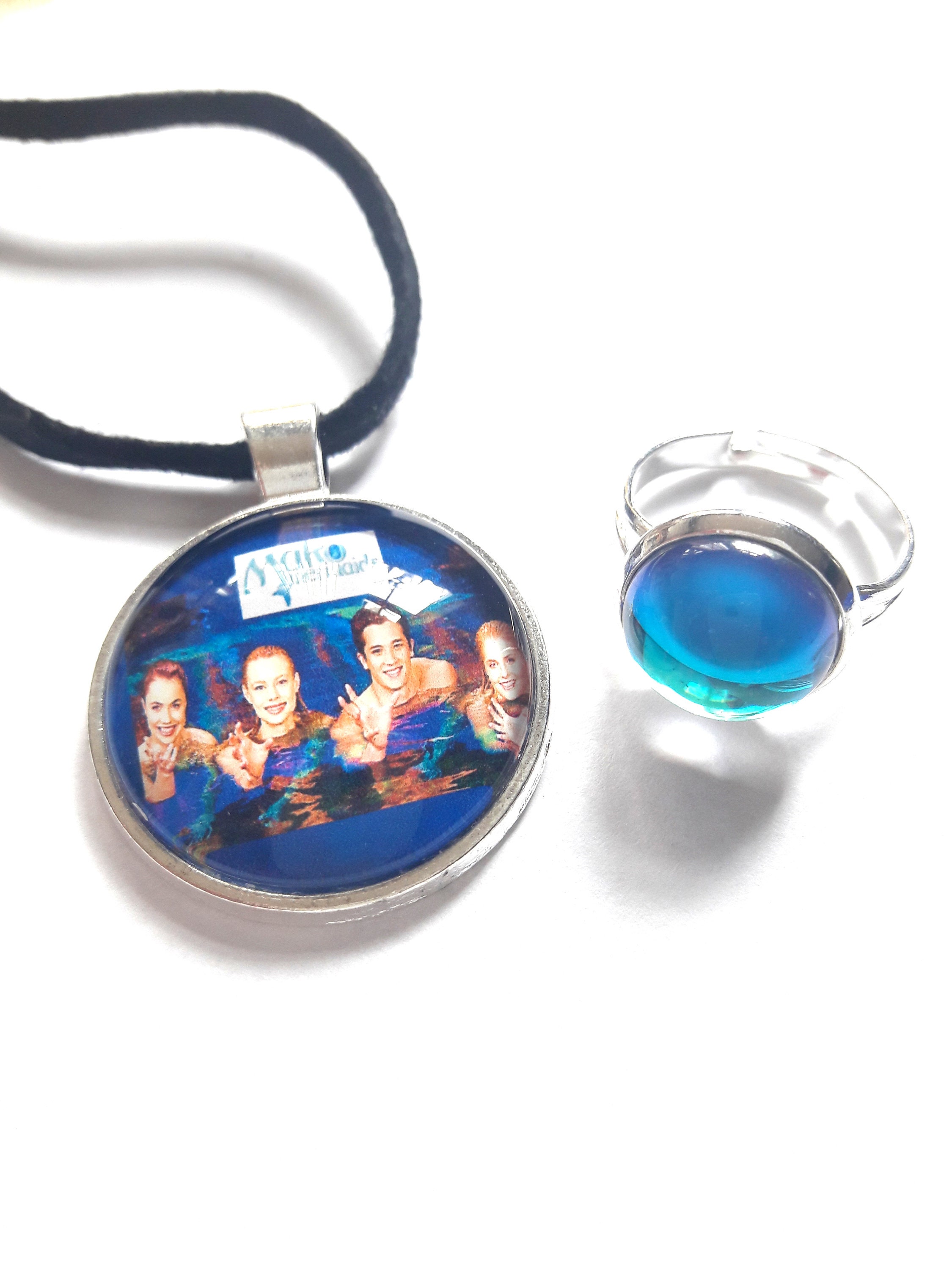 H20 Just Add Water Mako Mermaids Moon Pool Glow Style Ring Mermaid Necklace  H2O