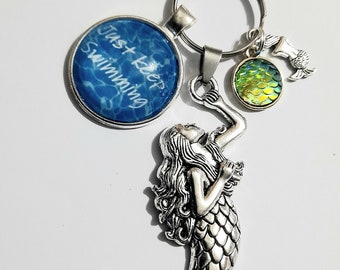 Wild swimming bag charm keyring, cold water swimming blue tits