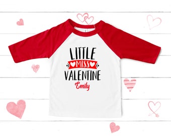 Personalised Little Miss Valentine Baseball T Shirt