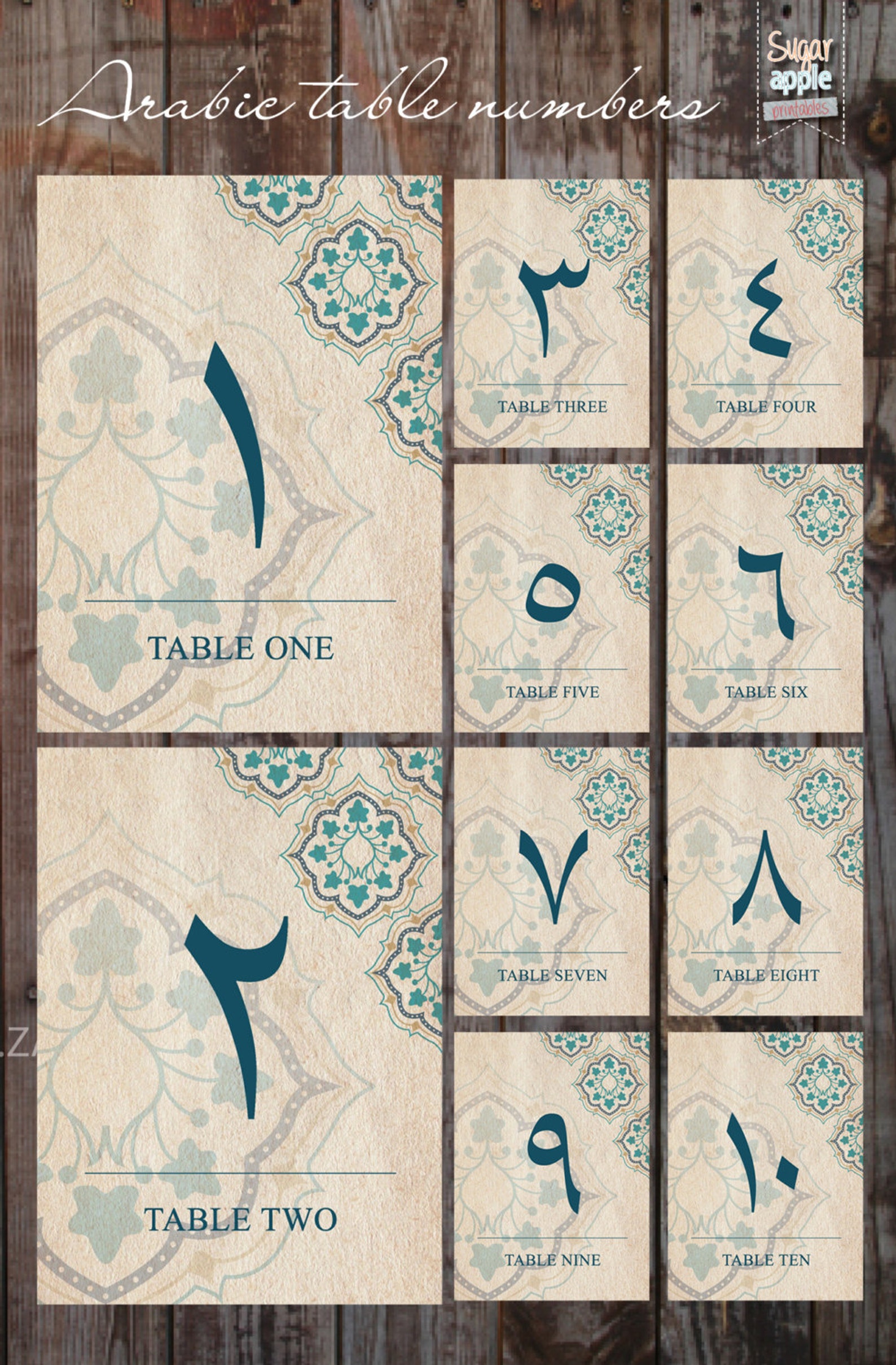 Printable Table Numbering Indian Weddings Vintage Theme 'arabic Indian ...