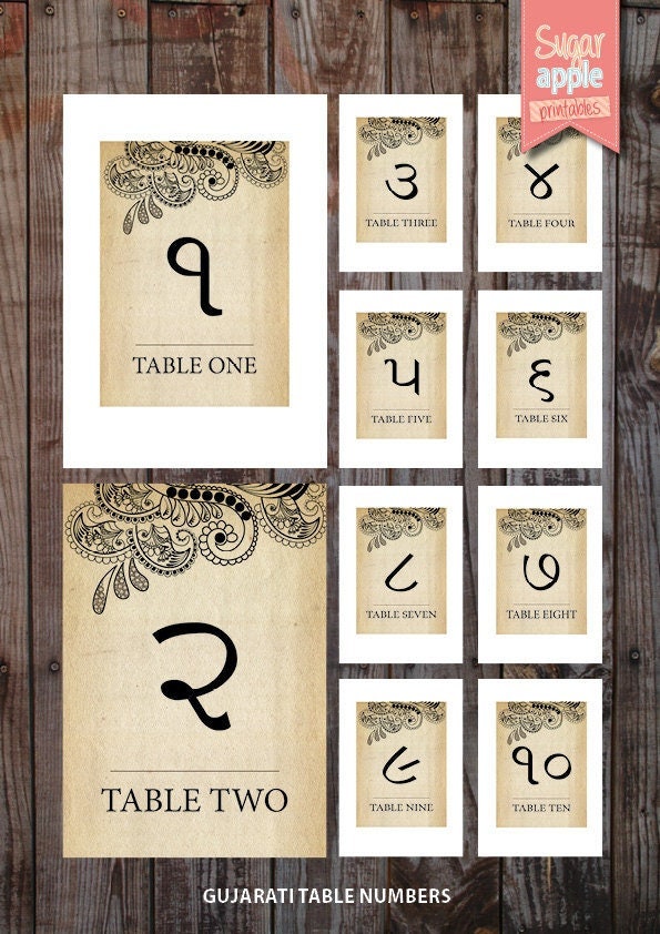 Printable Table Numbering Indian Weddings Vintage Theme 'gujarati ...