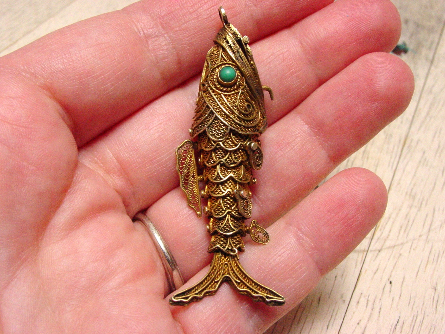 Articulated Sterling Silver Fish Pendant vintage retro Etsy