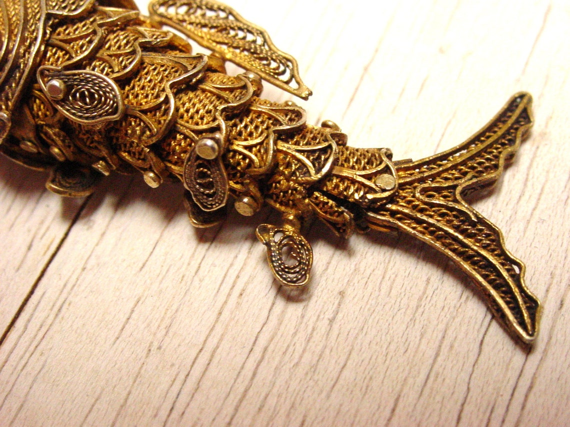 Articulated Sterling Silver Fish Pendant vintage retro Etsy