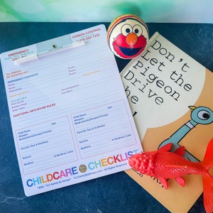 Childcare Babysitter Checklist Dry Erase Emergency Info List for Refrigerator - 81/2” x 11” Magnetic Board with Marker for Family Fridge