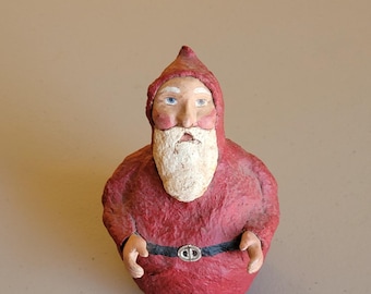 Handmade and Hand Painted Paper Mache Santa - Signed