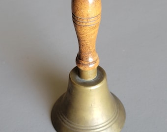 Vintage Brass School Bell with Wood Handle